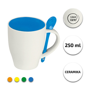 Kubek Ceramiczny Kolorowy z łyżeczką 250 ml