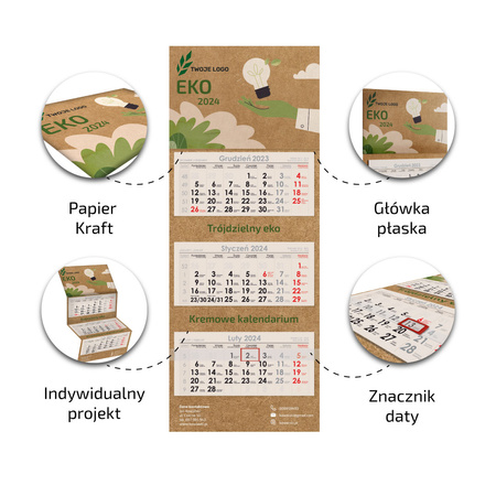 Kalendarz Trójdzielny EKOLOGICZNY KREM Główka Płaska