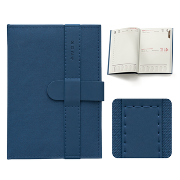 Kalendarz Książkowy A5 Dzienny Zamykany na pasek Granat Denim + Vellutino