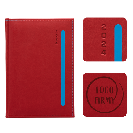 Kalendarz Książkowy A5 Dzienny Linia Pion Czerwony z Niebieskim