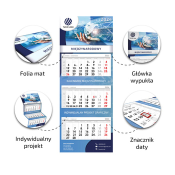 Kalendarz Trójdzielny MIĘDZYNARODOWY Główka Wypukła Folia Mat