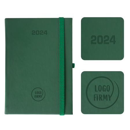 Kalendarz Książkowy A5 Dzienny Vellutino z Gumką Zielony F977