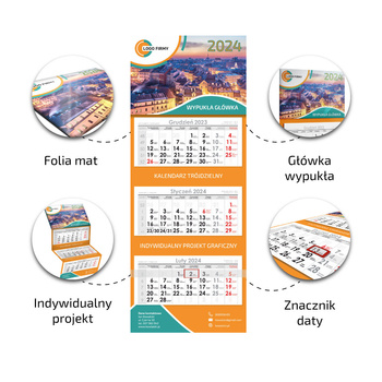 Kalendarz Trójdzielny LUX Główka Wypukła Folia Mat