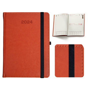 Kalendarz Książkowy A5 Dzienny Nebraska z gumką Pomarańczowy A837