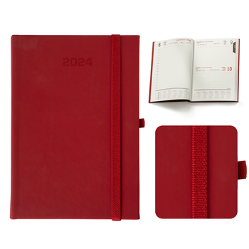 Kalendarz Książkowy A5 Dzienny Vellutino z Gumką Czerwony F970