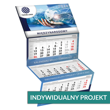 Kalendarz Trójdzielny MIĘDZYNARODOWY Główka Wypukła Folia Mat