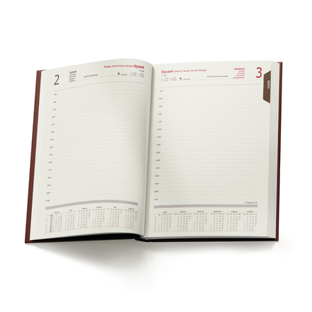 Kalendarz Książkowy A5 Dzienny Nebraska 416 stron Bordowy B459