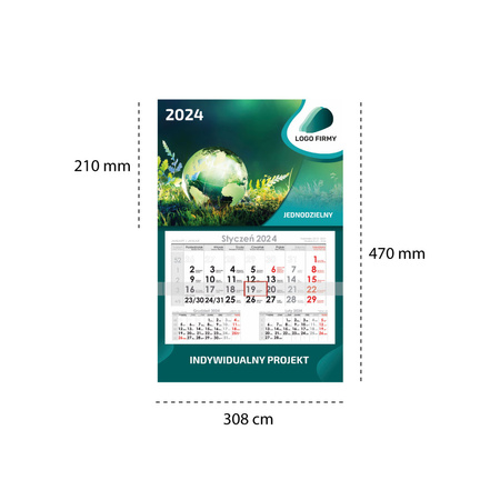 Kalendarz Jednodzielny LUX Główka Wypukła Folia Mat