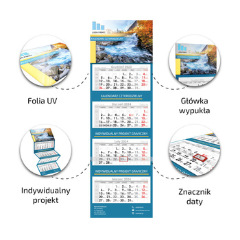 Kalendarz Czterodzielny LUX Główka Wypukła Folia Mat + UV