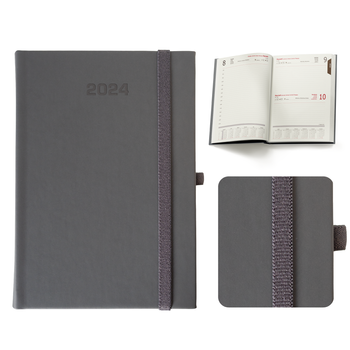 Kalendarz Książkowy A5 Dzienny Vellutino z Gumką Grafitowy F974