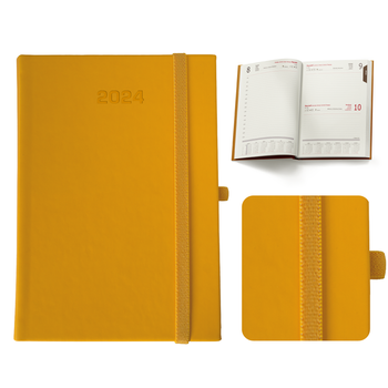 Kalendarz Książkowy A5 Dzienny Vellutino z Gumką Żółty E972