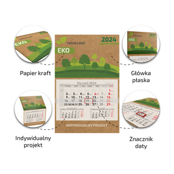 Kalendarz Jednodzielny ECO Główka Płaska Kremowe Kalendarium