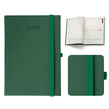 Kalendarz Książkowy A5 Dzienny Vellutino z Gumką Zielony F977