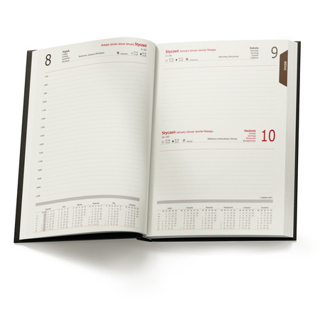 Kalendarz Książkowy A5 Dzienny Majestic Laser Czarny z Żółtym