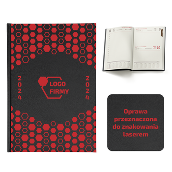 Kalendarz Książkowy A5 Dzienny Majestic Laser Czarny z Czerwonym