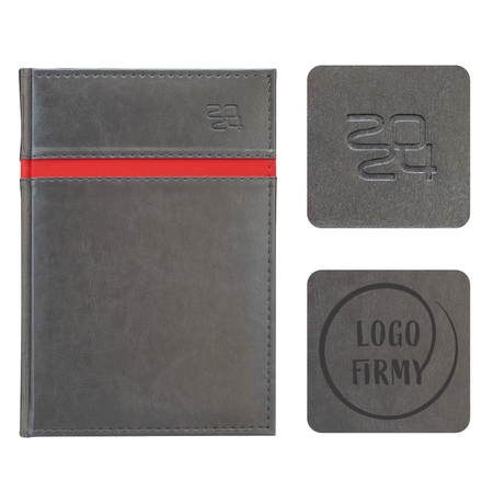 Kalendarz Książkowy A5 Dzienny Passo Szary z Czerwonym