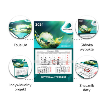Kalendarz Jednodzielny LUX Główka Wypukła Folia Mat + UV