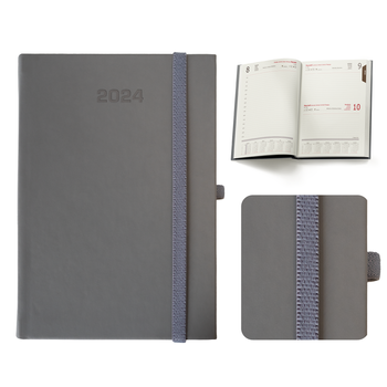 Kalendarz Książkowy A5 Dzienny Vellutino z Gumką Szary F973