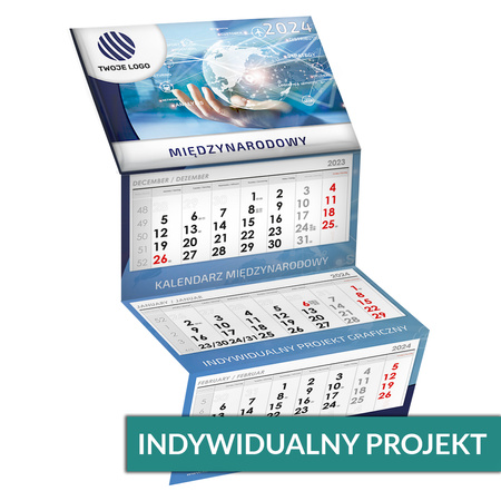 Kalendarz Trójdzielny MIĘDZYNARODOWY Główka Wypukła Folia Błysk