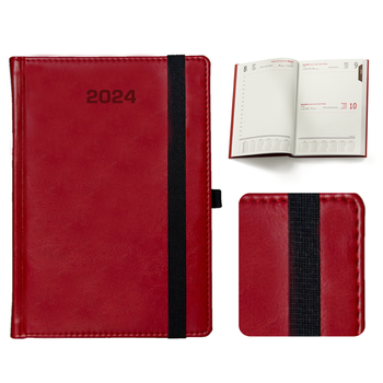 Kalendarz Książkowy A5 Dzienny Nebraska z gumką Czerwony A222