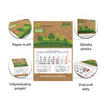 Kalendarz Jednodzielny ECO Główka Płaska Białe Kalendarium