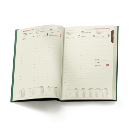 Kalendarz Książkowy A4 Tygodniowy Vellutino Zielony F977