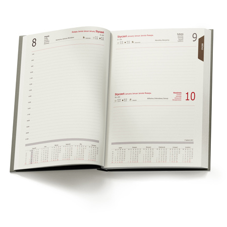 Kalendarz Książkowy A5 Dzienny Passo Szary z Czerwonym