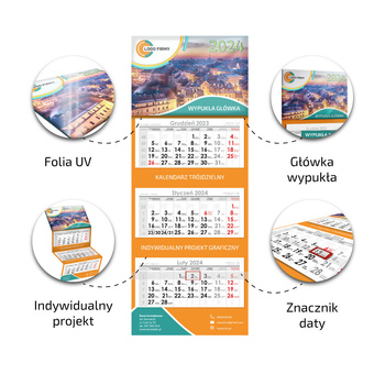 Kalendarz Trójdzielny LUX Główka Wypukła Folia Mat + UV