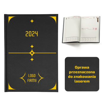 Kalendarz Książkowy A5 Dzienny Majestic Laser Czarny z Żółtym
