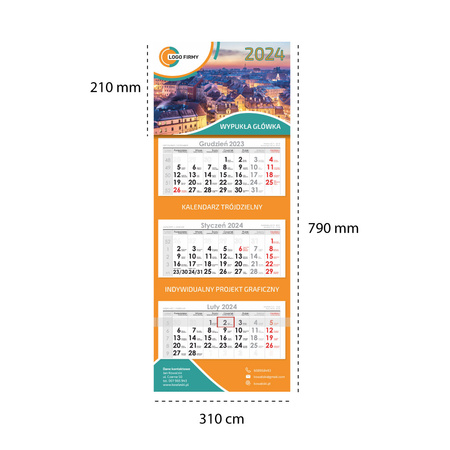 Kalendarz Trójdzielny LUX Główka Wypukła Folia Mat