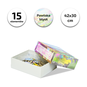 Puzzle 15 elementów pudełko wieko + dno