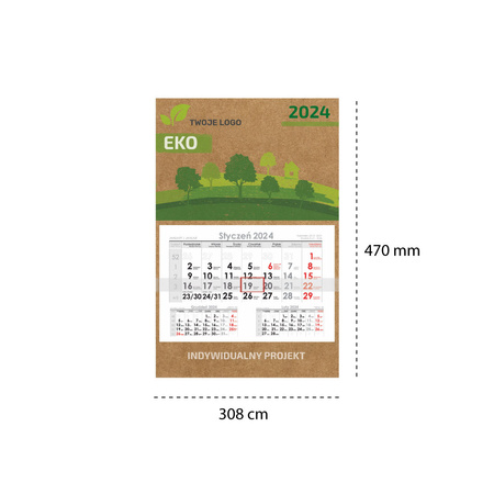 Kalendarz Jednodzielny ECO Główka Płaska Białe Kalendarium