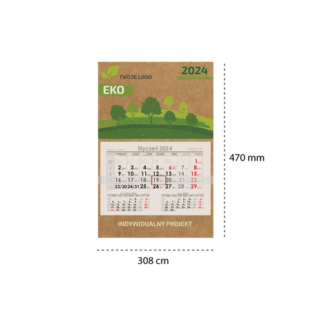 Kalendarz Jednodzielny ECO Główka Płaska Kremowe Kalendarium
