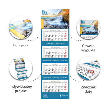 Kalendarz Czterodzielny LUX Główka Wypukła Folia Błysk